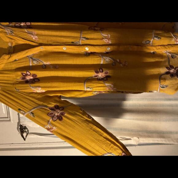 Anthropology Fig and Flower Mustard Gauze Embroidered Button Up Blouse 2X - Picture 3 of 11